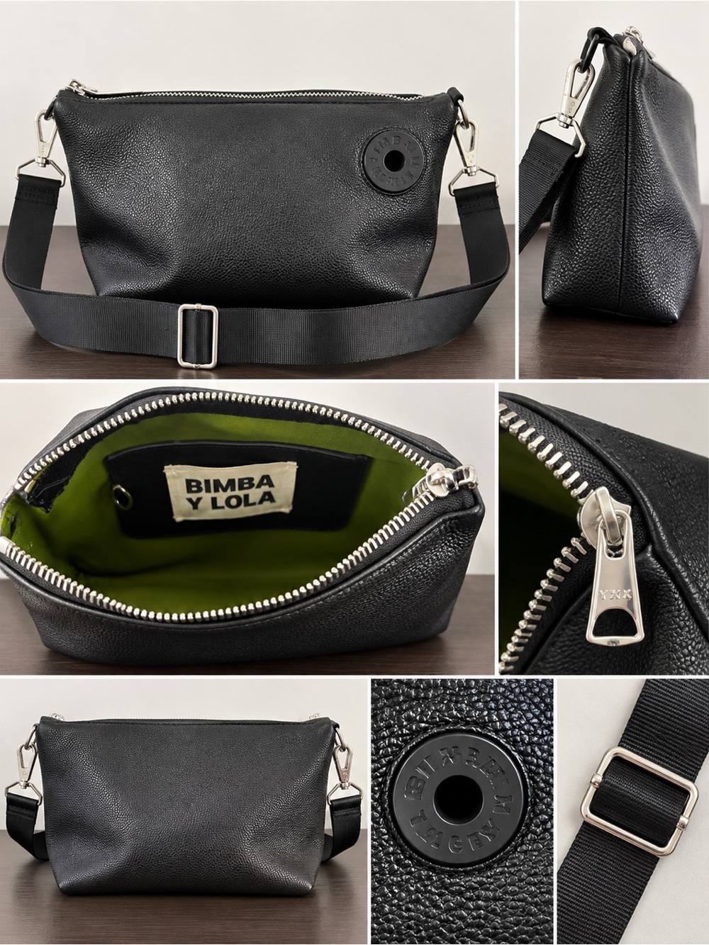 Bimba y Lola Black Pebbled Leather Belt Bag with Adjustable Strap